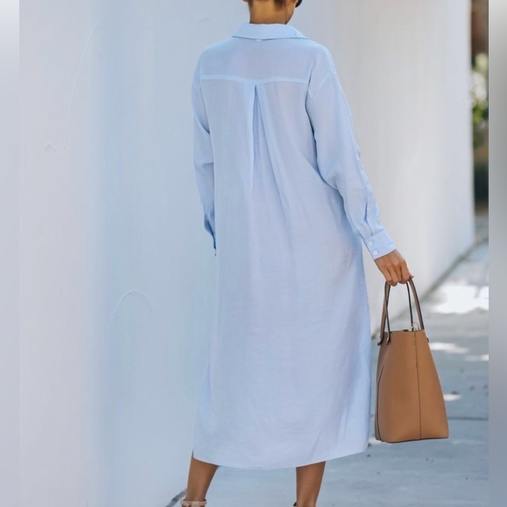 AEOM Vici Blue Sun Valley Tie Front Maxi Shirt Dress NWT Small - Picture 4 of 13